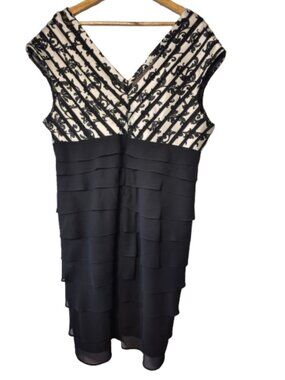 DressBarn Black and White V-Neck Tiered Cocktail Dress
